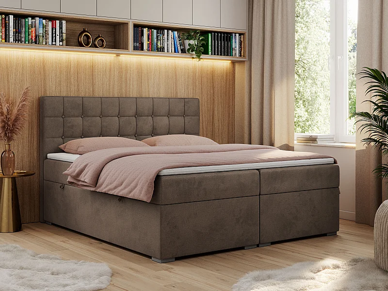Boxspringbett CARMEN - Polsterbett mit zwei Bettkästen, gesteppte Kopfstütze, Multipocket-Matratze - 160x200 cm - H4 - Braun Velvet