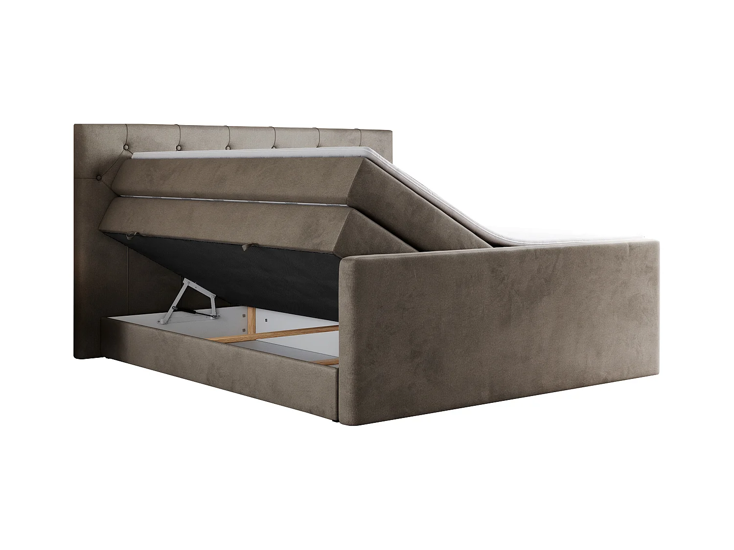 Boxspringbett VELEN KING - Doppelbett mit gestepptem Kopfteil, zwei Multipocket-Matratzen, Polsterbett mit Kopfstütze - 200x200 cm - H4 - Braun Velvet