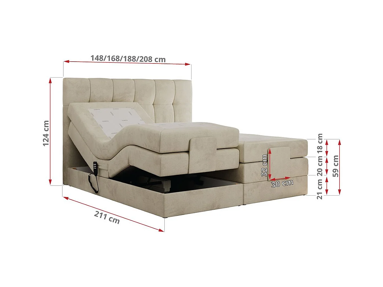 Boxspringbett VITTORIA - mit gestepptem Kopfteil, elektrischem Untergestell, Multipocket-Matratze - 160x200 cm - H4 - Beige Velvet