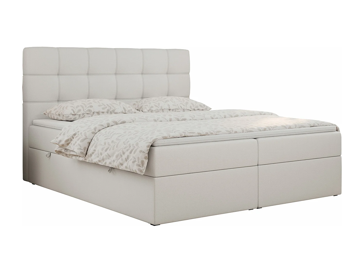 Boxspringbett ERNI - mit gestepptem Kopfteil, Polsterbett, Multipocket-Matratze und Topper, Bettkästen - 160x200 cm - H4 - Weiß Kunstleder