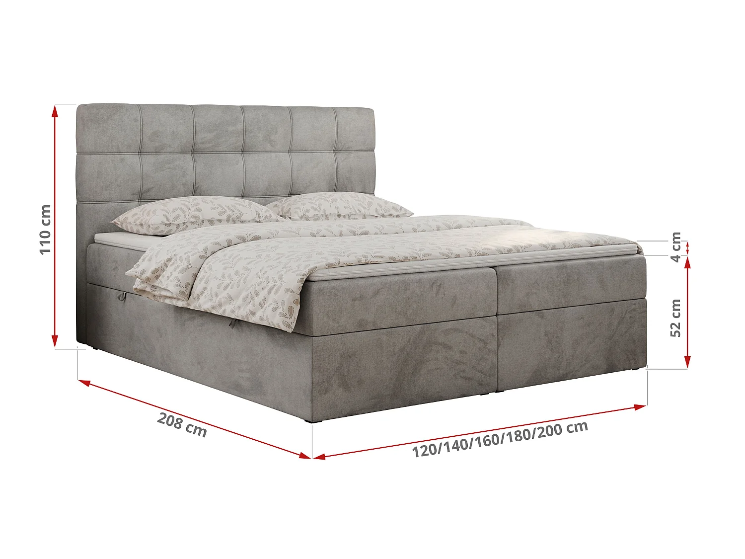 Lit boxspring - Dureté H4 + Topper T25 - Gris clair Velours - 180x200 - ERNI