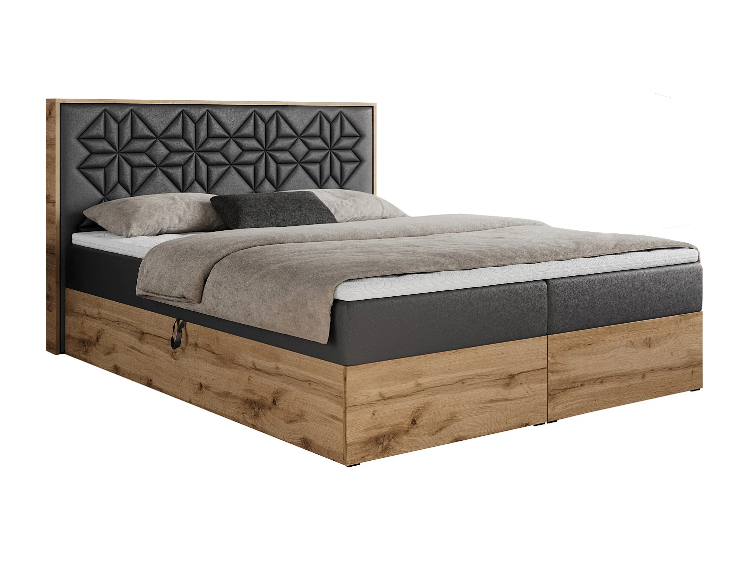 Boxspringbett NESSI - mit hoher Kopfstütze, Multipocket-Matratze und Topper, Doppelbett mit Bettkästen - 120x200 cm - H3 - Dunkelgrau Kunstleder