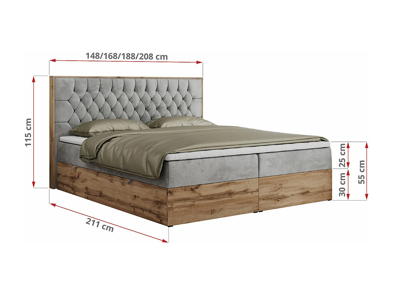 Boxspringbett AMORE - Bett mit Multipocket-Matratze, gesteppte Kopfstütze, Doppelbett für Schlafzimmer - 160x200 cm - H4 - Hellgrau Velvet
