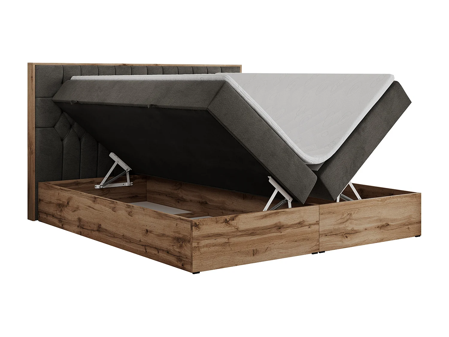 Boxspringbett AMORE - Bett mit Multipocket-Matratze, gesteppte Kopfstütze, Doppelbett für Schlafzimmer - 160x200 cm - H4 - Dunkelgrau Velvet