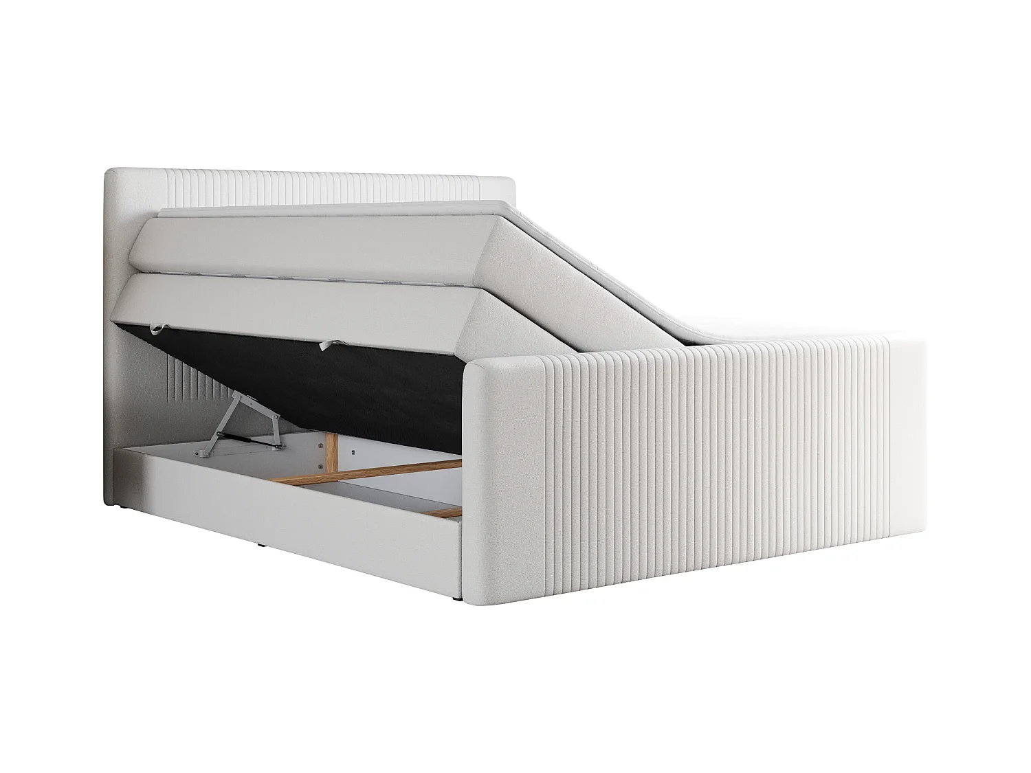 Boxspringbett DOREN KING - mit gesteppter Front und Kopfteil, zwei Multipocket-Matratzen und Topper, Doppelbett - 160x200 cm - H4 - Weiß Kunstleder