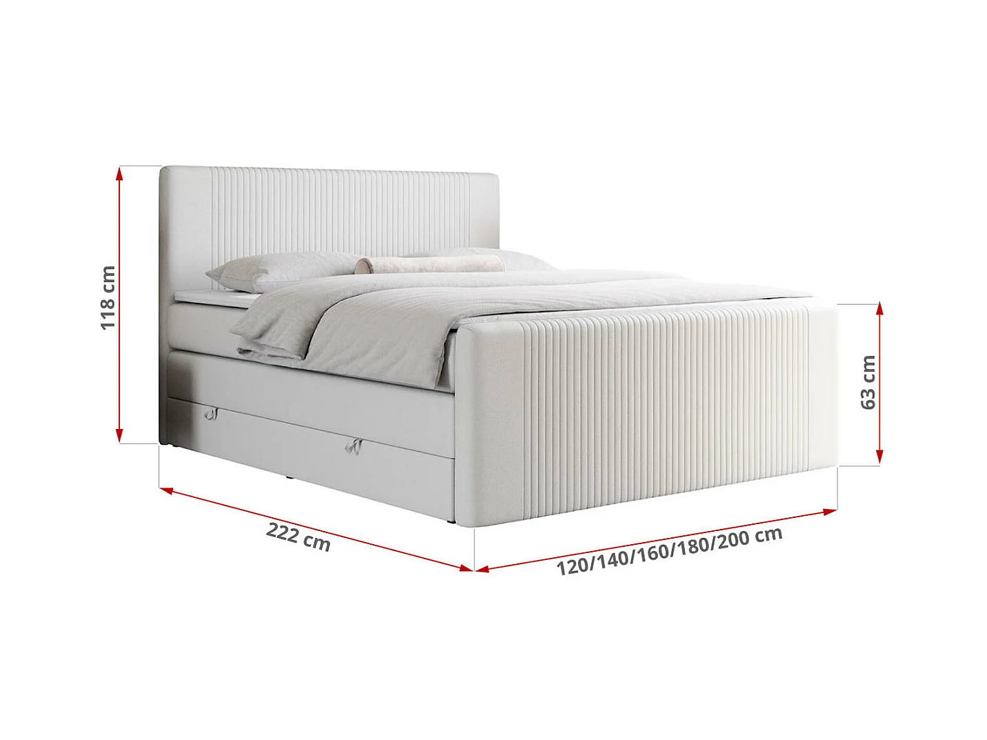Boxspringbett DOREN KING - mit gesteppter Front und Kopfteil, zwei Multipocket-Matratzen und Topper, Doppelbett - 160x200 cm - H4 - Weiß Kunstleder