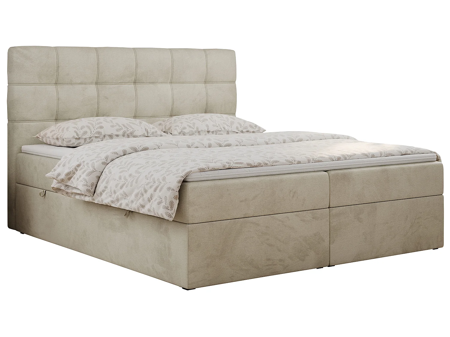 Lit boxspring - Dureté H3 + Topper T25 - Beige Velours - 200x200 - ERNI