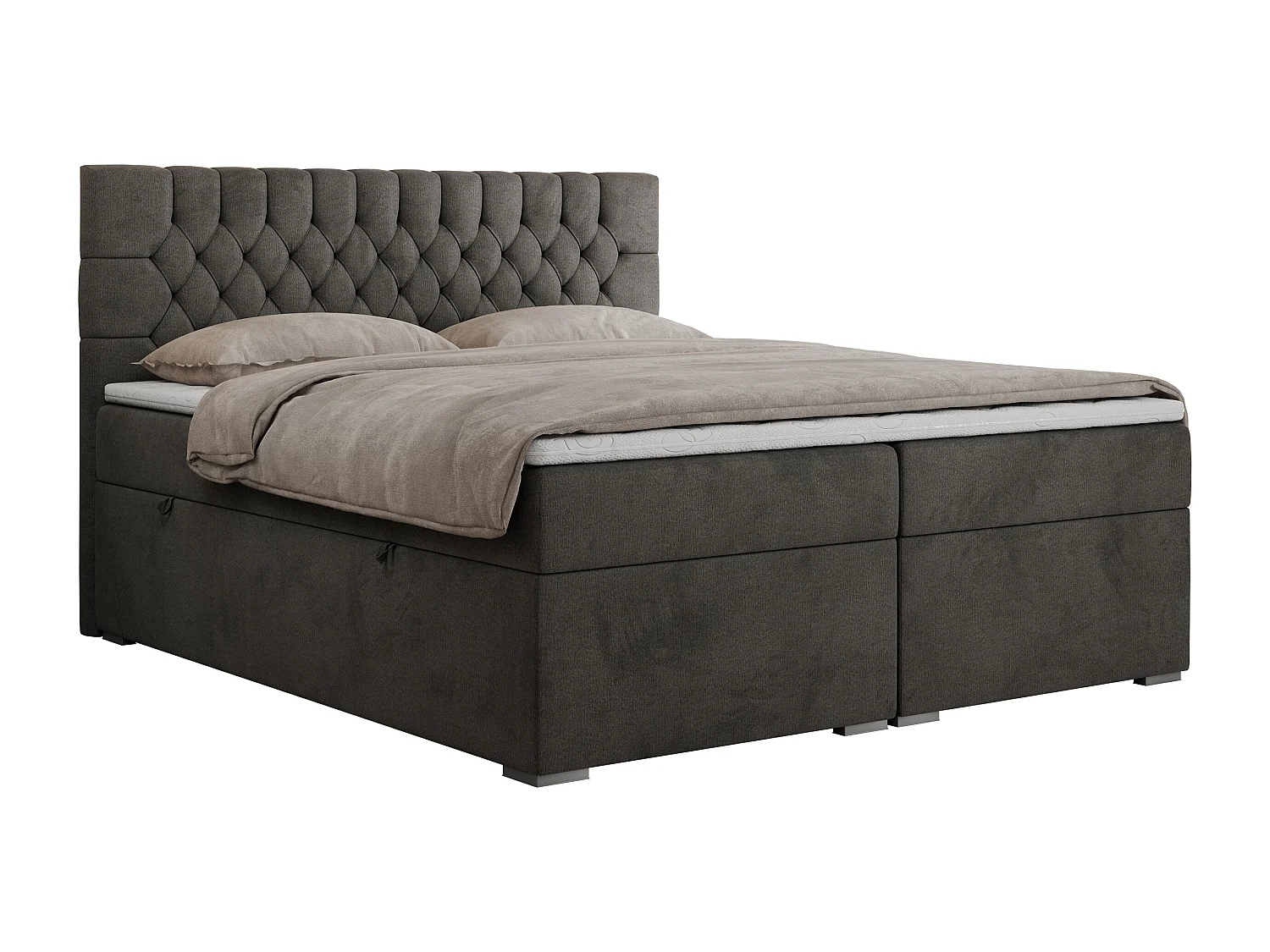 Boxspringbett PERA - gesteppte Kopfstütze, Multipocket-Matratze und Topper, Doppelbett mit Stauraum - 160x200 cm - H3 - Dunkelgrau Velvet