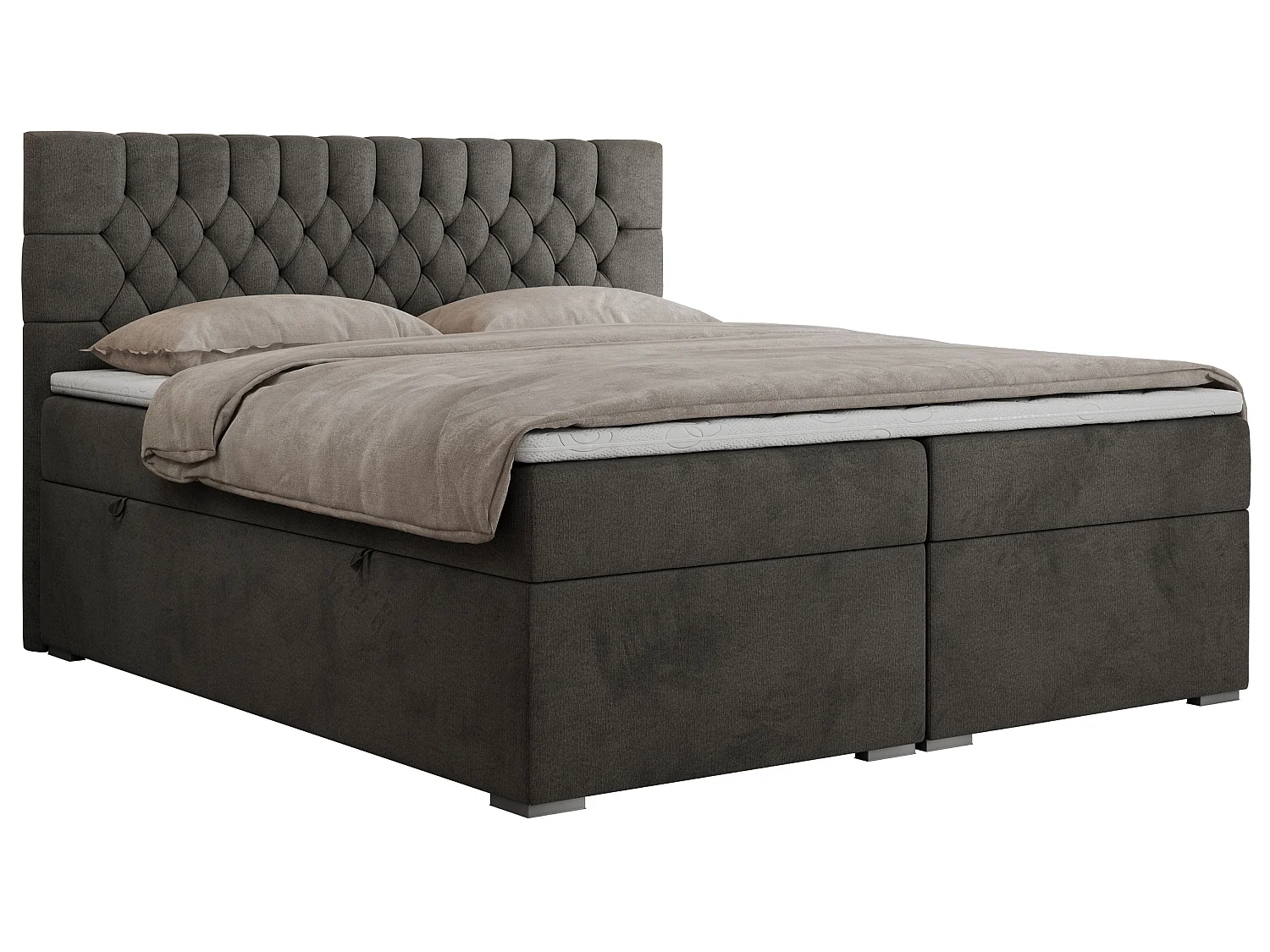 Boxspringbed met hoofdbord H3 + Topper T25 - Antraciet Fluweel - 160x200 - PERA