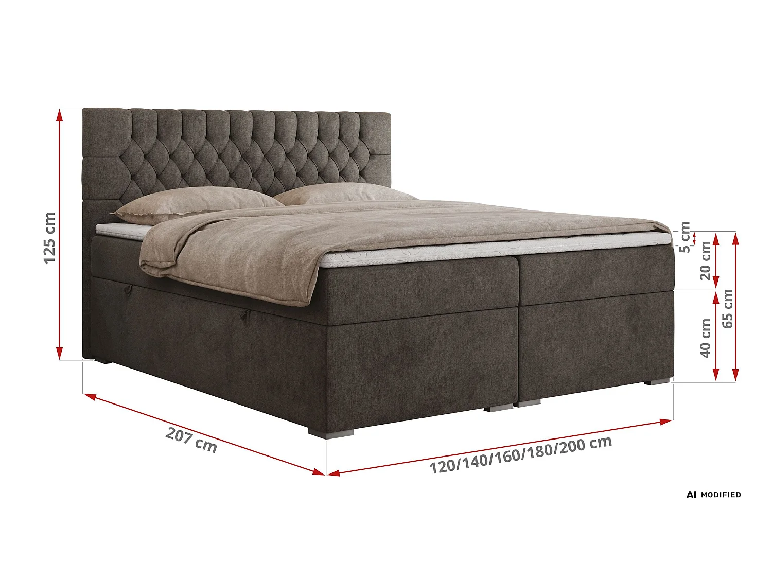 Boxspringbed met hoofdbord H3 + Topper T25 - Antraciet Fluweel - 160x200 - PERA