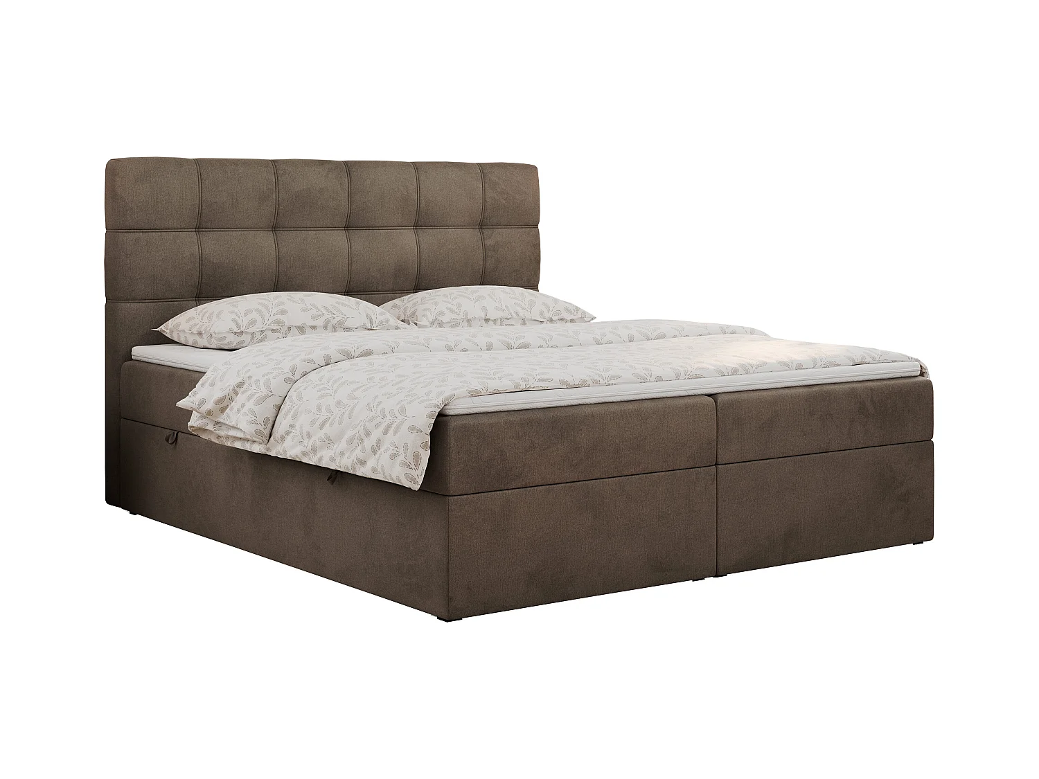 Boxspringbett ERNI - mit gestepptem Kopfteil, Polsterbett, Multipocket-Matratze und Topper, Bettkästen - 200x200 cm - H4 - Braun Velvet