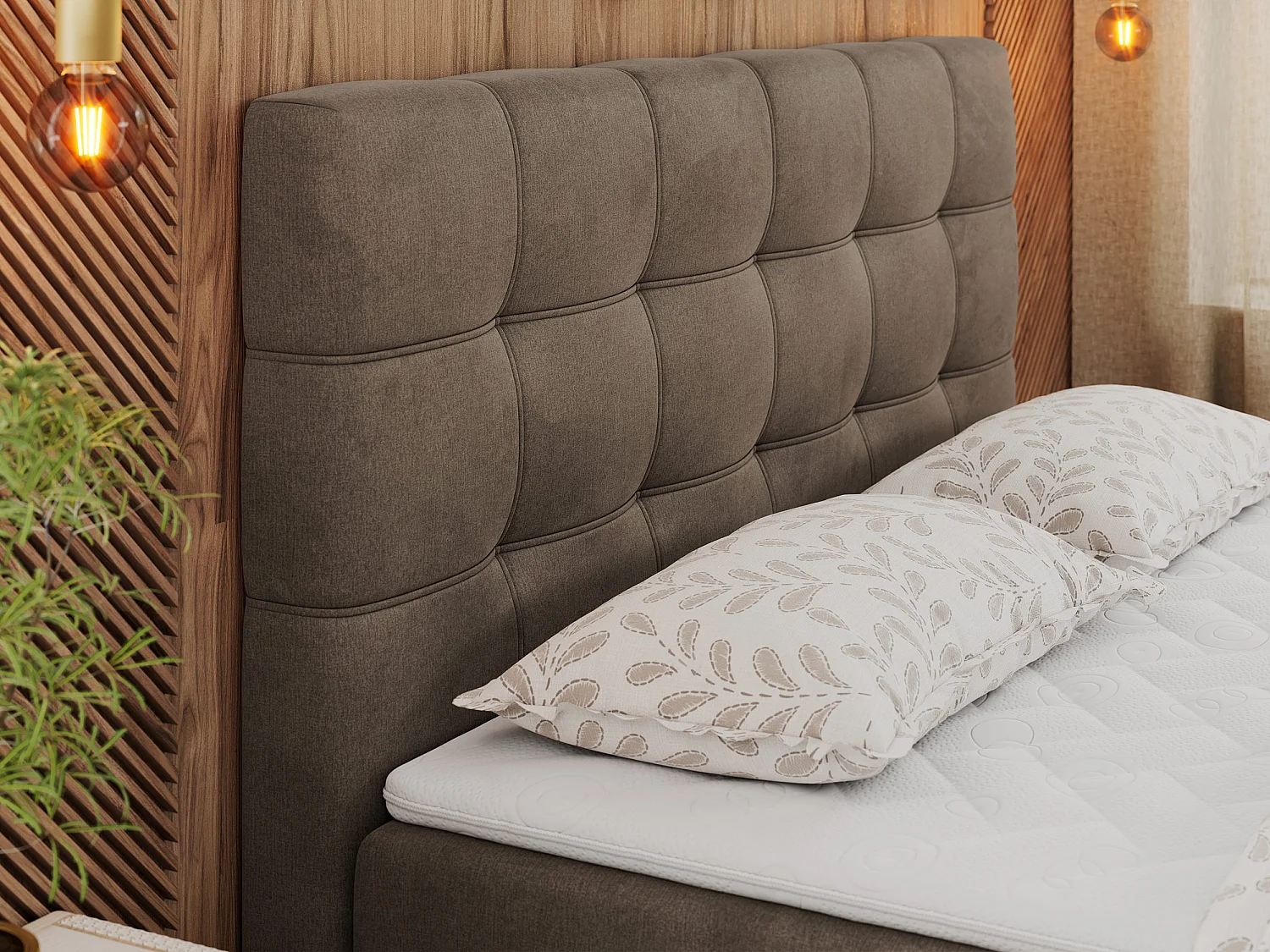 Boxspringbett ERNI - mit gestepptem Kopfteil, Polsterbett, Multipocket-Matratze und Topper, Bettkästen - 200x200 cm - H4 - Braun Velvet