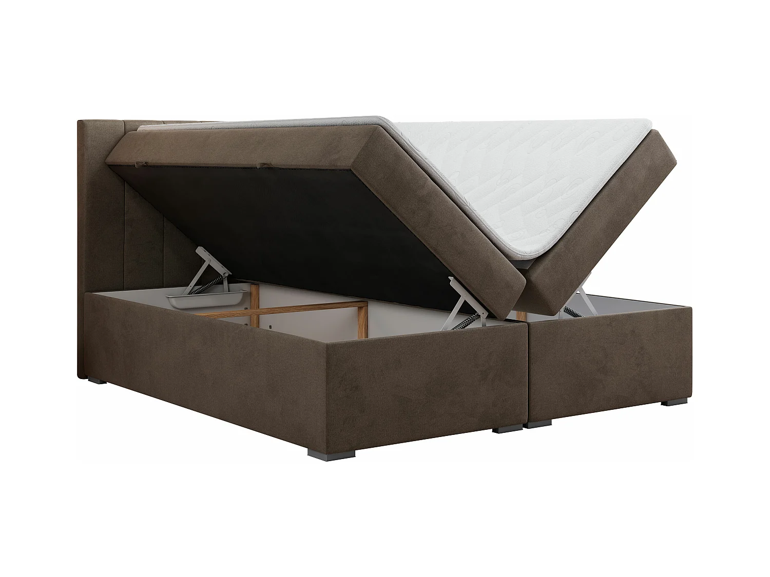 Boxspringbett LOPE - genähtes Kopfteil, Doppelbett mit Stauraum, Multipocket-Matratze, Topper - 200x200 cm - H3 - Braun Velvet
