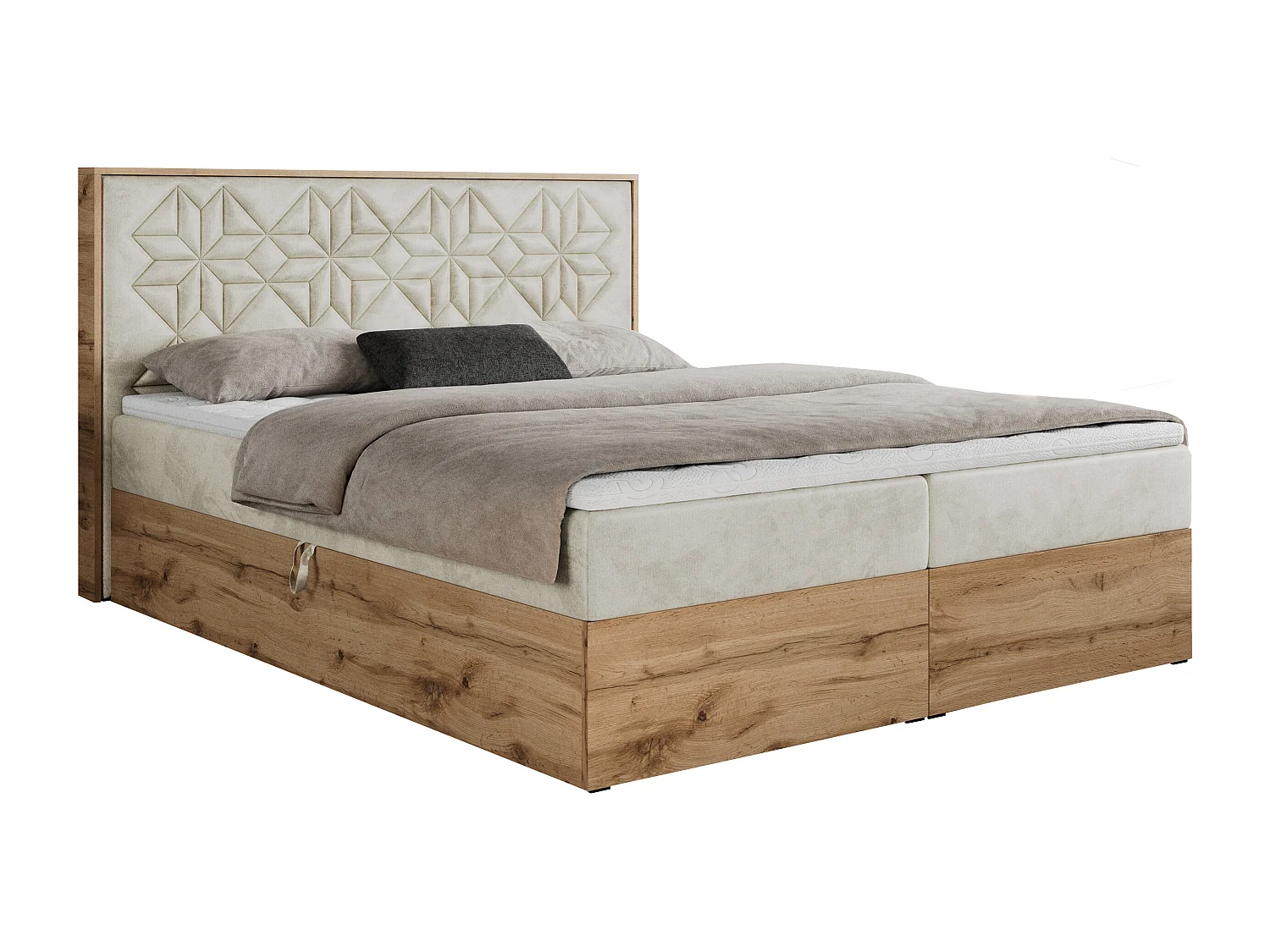 Boxspringbett NESSI - mit hoher Kopfstütze, Multipocket-Matratze und Topper, Doppelbett mit Bettkästen - 200x200 cm - H4 - Beige Velvet