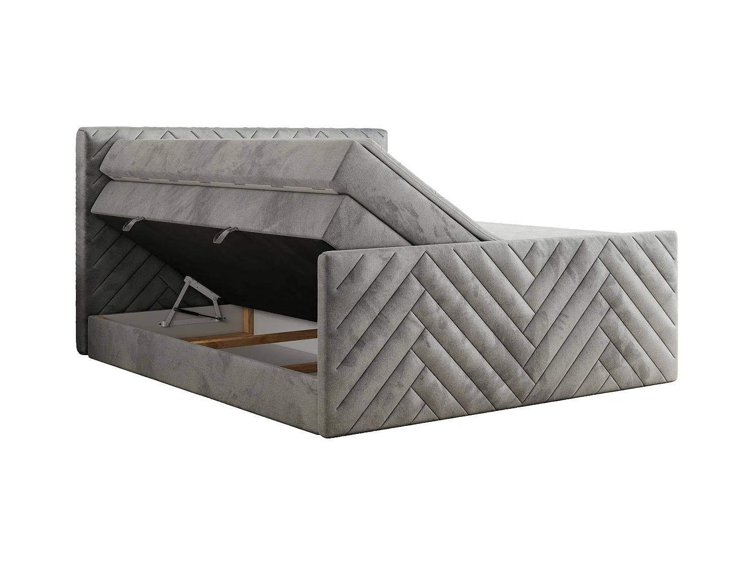 Boxspringbett PARIS KING DUO - dekorative Kopfstütze und Front, zwei Multipocket-Matratze mit Topper - 140x200 cm - H4 - Hellgrau Velvet