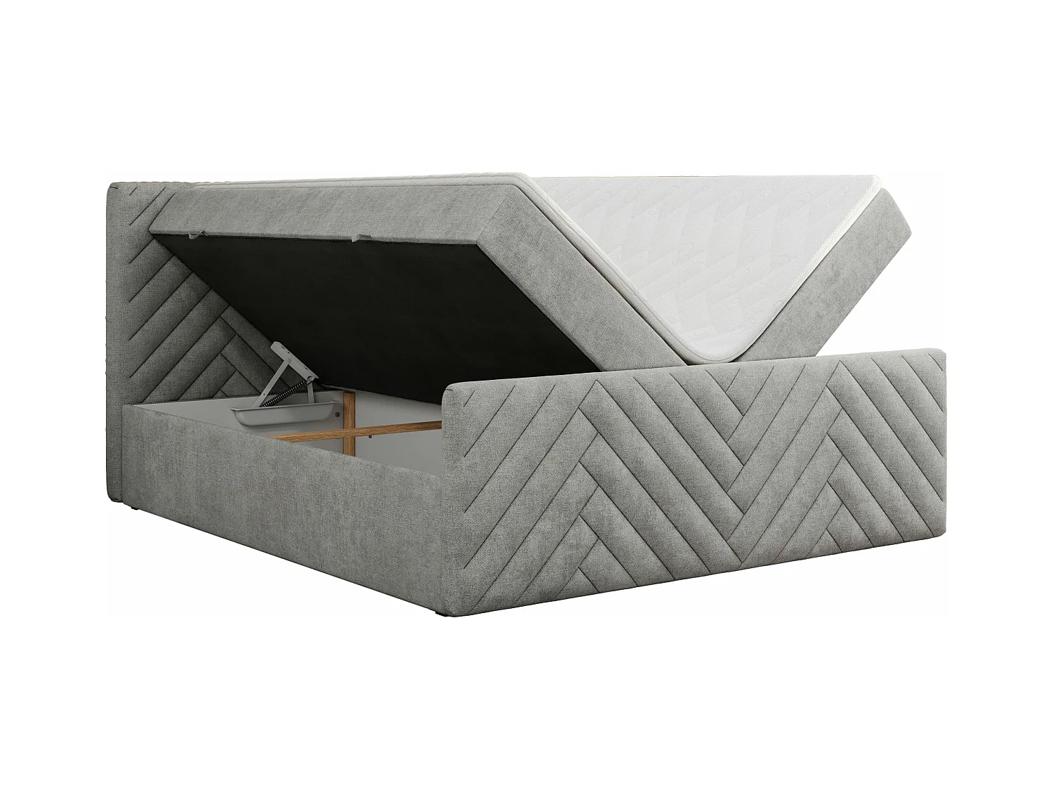 Boxspringbett PARIS DUO - Polsterbett mit genähtem Kopfteil und Frontplatte, Doppelbett, zwei Bettkästen - 120x200 cm - H4 - Hellgrau Strukture