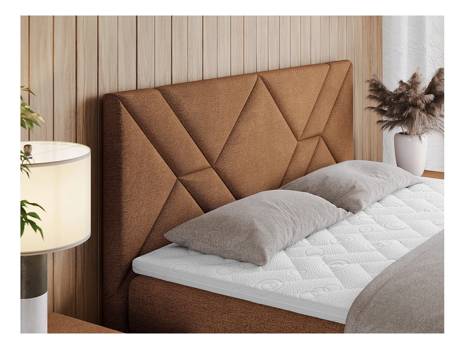 Boxspringbett NEOMI - dekorativem Kopfteil, Polsterbett mit Multipocket-Matratzen, zwei Bettkästen - 120x200 cm - H3 - Hellgrau Strukture