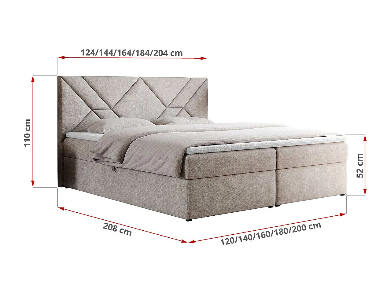 Boxspringbett NEOMI - dekorativem Kopfteil, Polsterbett mit Multipocket-Matratzen, zwei Bettkästen - 160x200 cm - H3 - Hellgrau Strukture