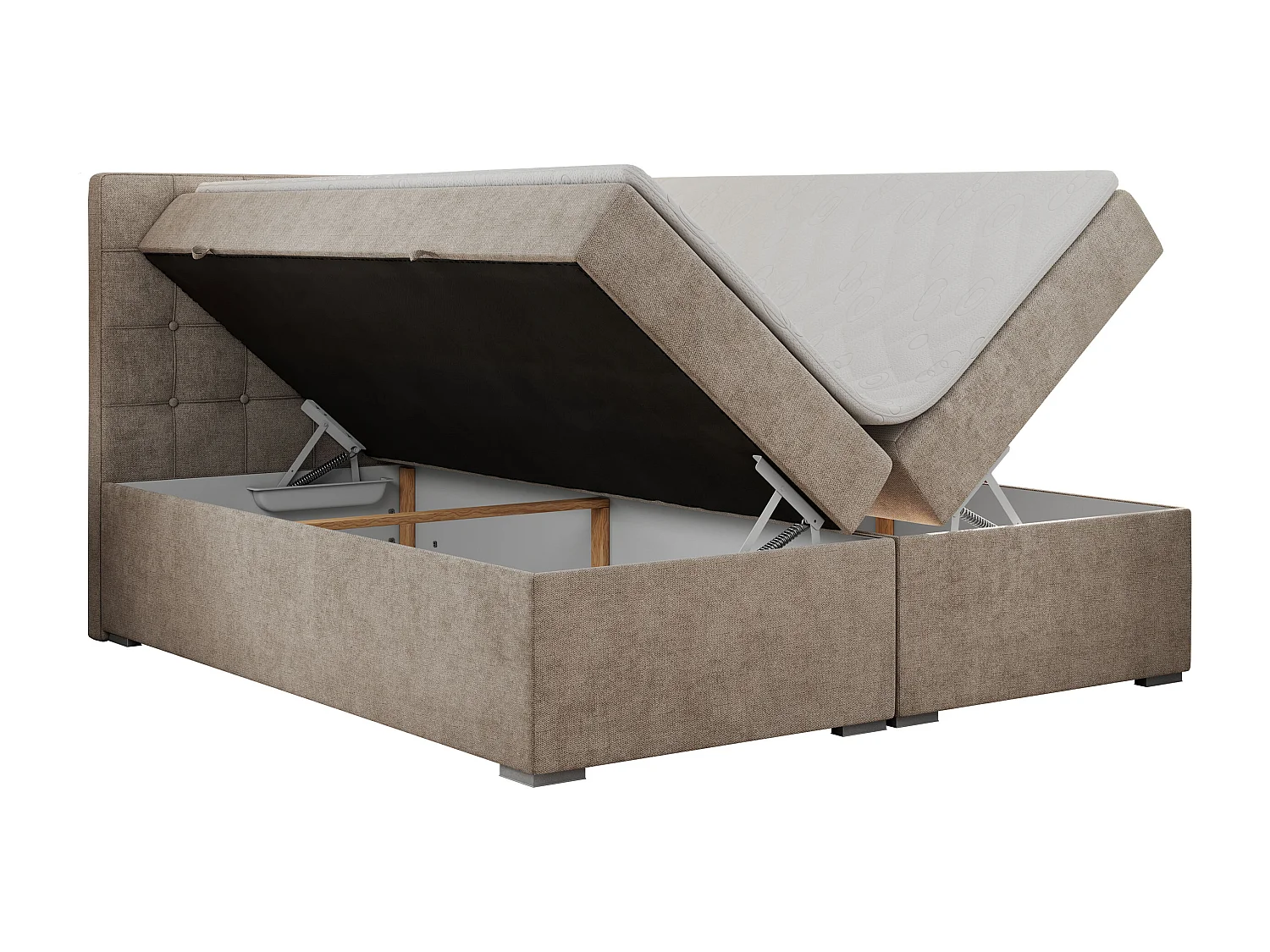 Boxspringbett CARMEN - Polsterbett mit zwei Bettkästen, gesteppte Kopfstütze, Multipocket-Matratze - 160x200 cm - H4 - Beige Stukture