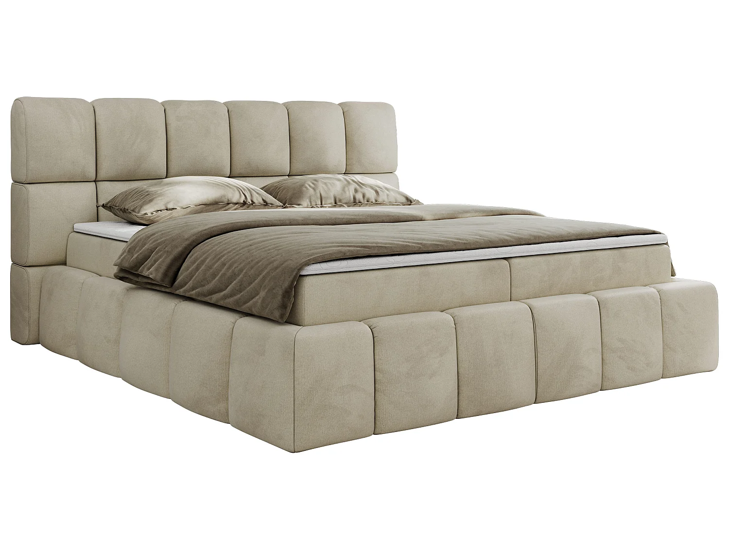 Lit boxspring - Dureté H3 + Topper T25 - Beige Velours - 140x200 - NIRA