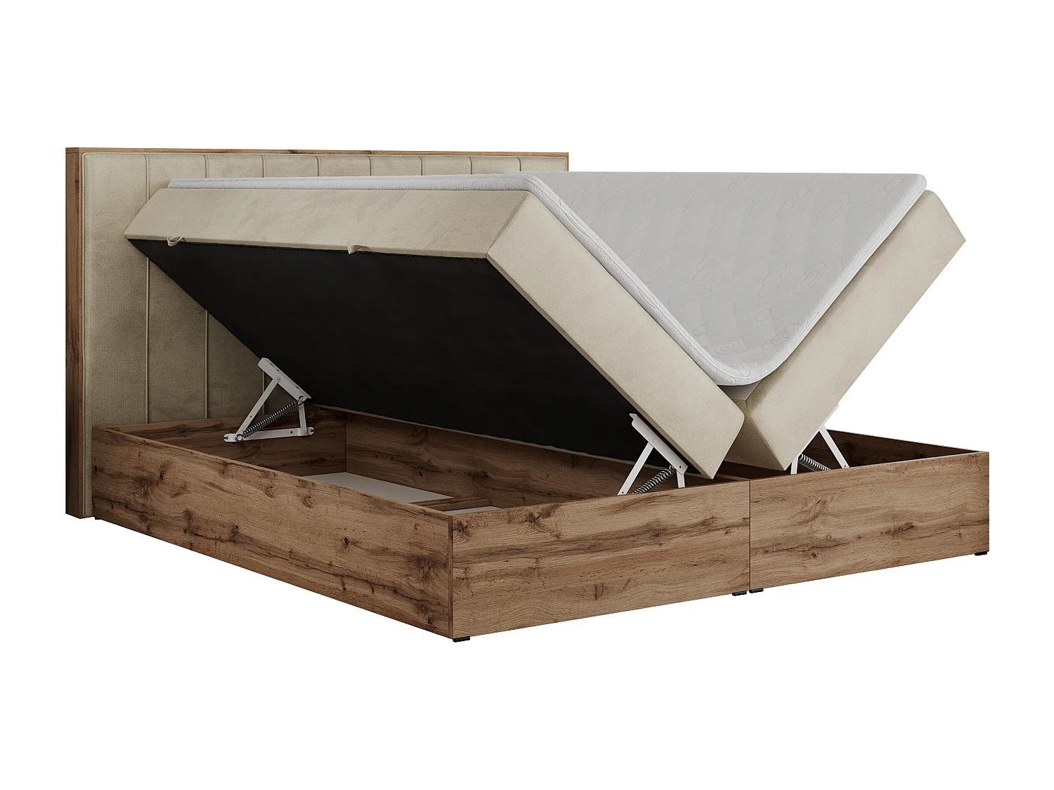 Boxspringbett BELLISSIMO - mit gestepptem Kopfteil, Polsterbett mit zwei Bettkästen, Multipocket-Matratze - 200x200 cm - H4 - Beige Velvet