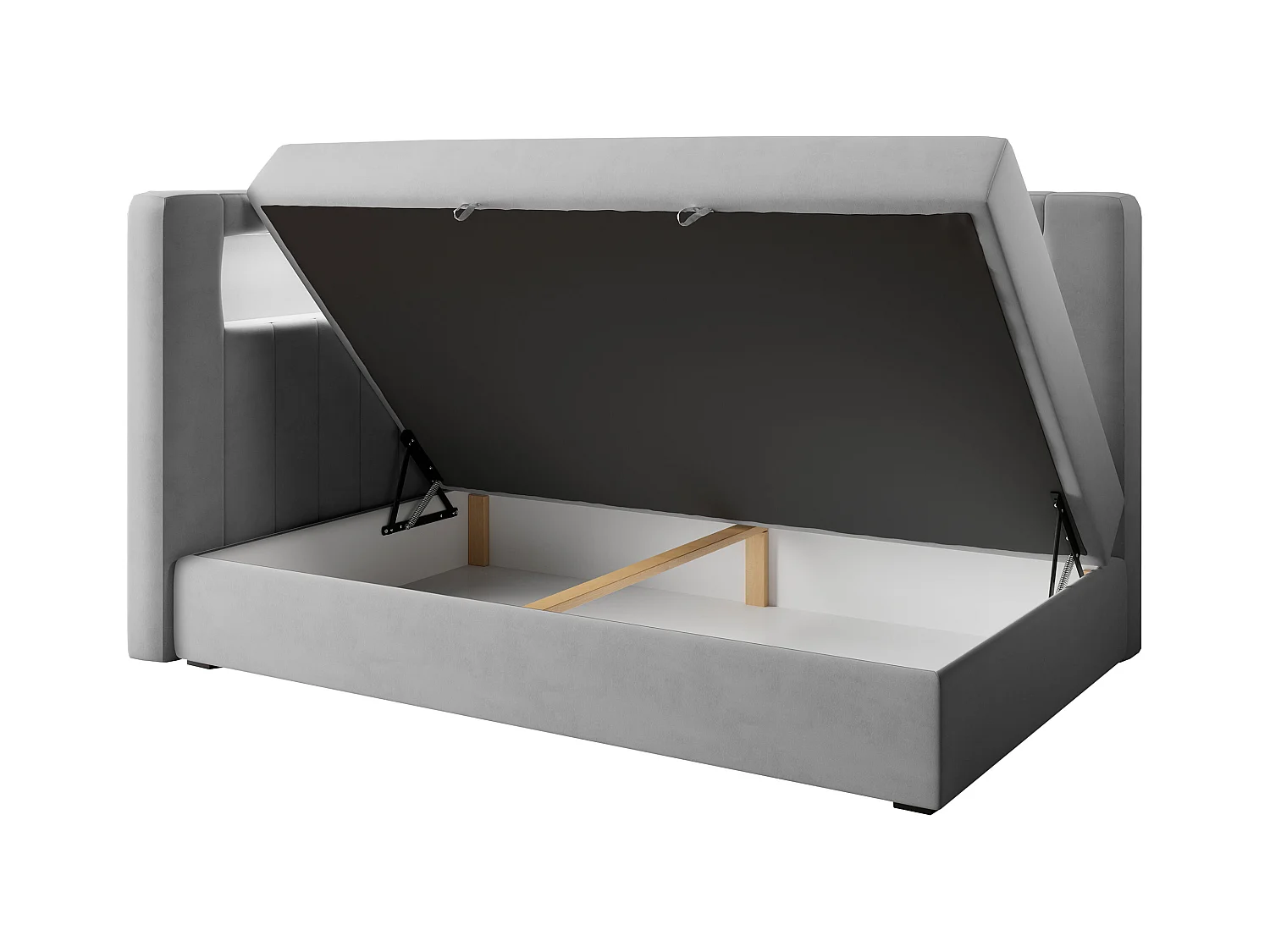 Kinderbett JUNIOR GOLD 3 - Einzelbett mit Matratze, LED-Beleuchtung, Bettkasten - 90x200 cm - Links Seite