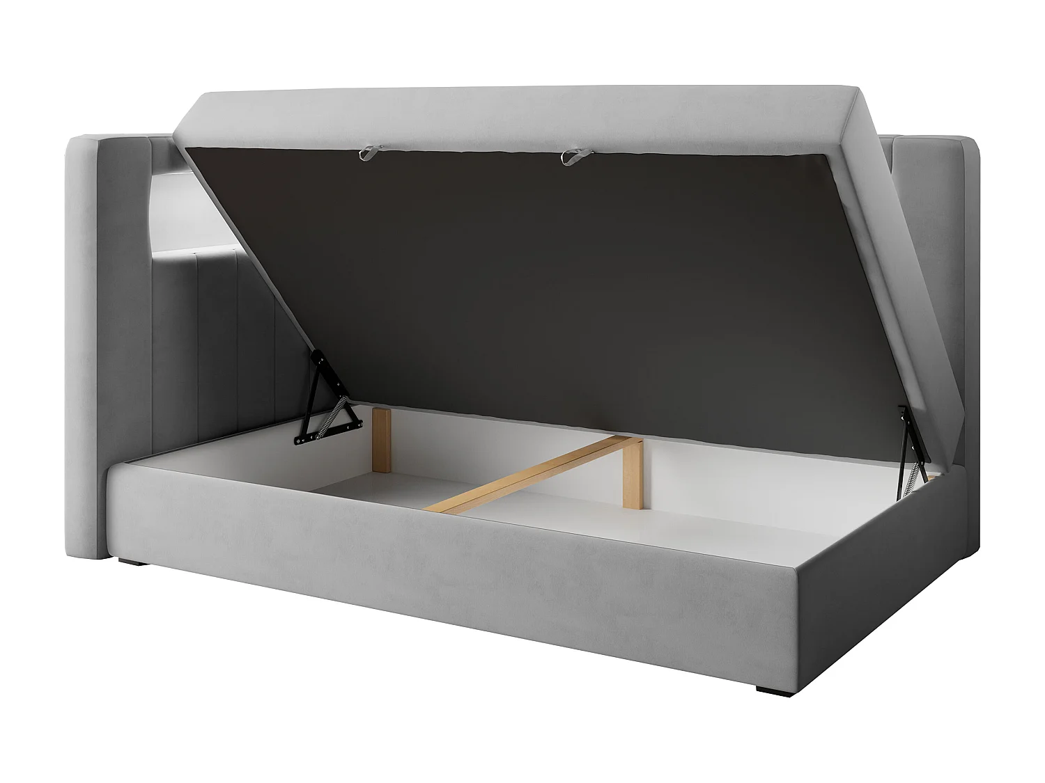 Kinderbett JUNIOR GOLD 3 - Einzelbett mit Matratze, LED-Beleuchtung, Bettkasten - 90x200 cm - Links Seite