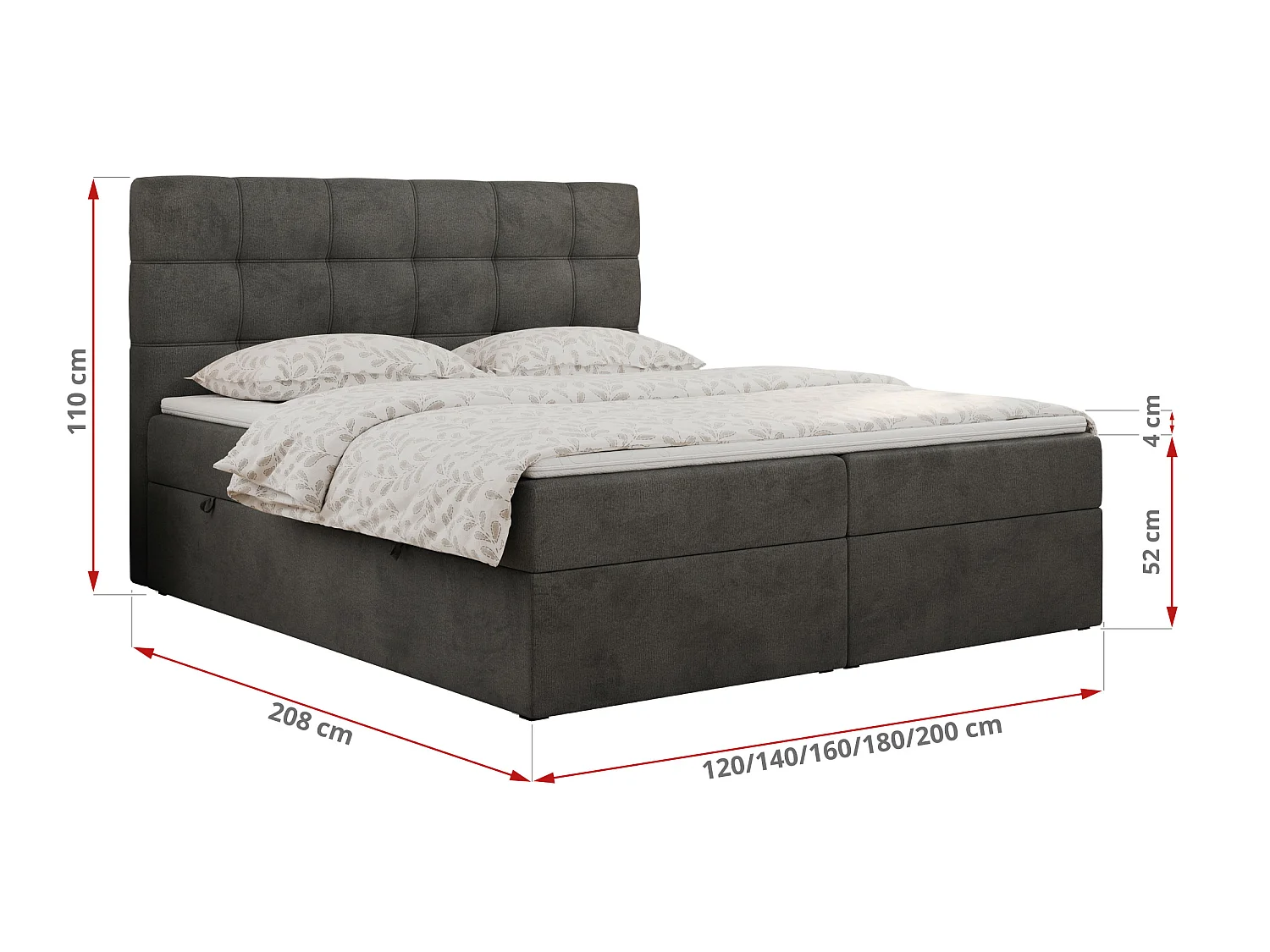 Lit boxspring - Dureté H3 + Topper T25 - Anthracite Velours - 200x200 - ERNI