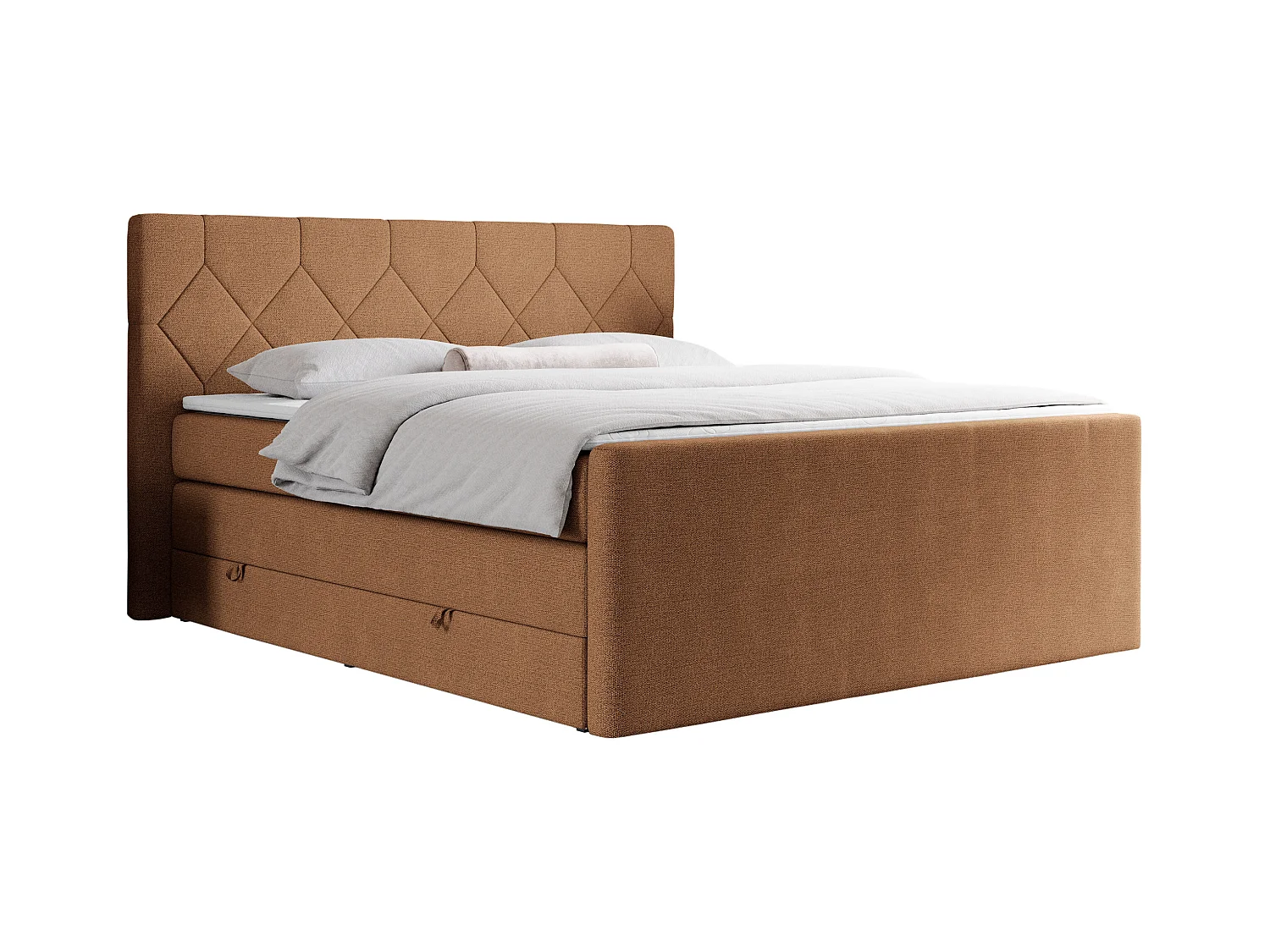 Boxspringbett EIGAR KING - Doppelbett mit genähtem Kopfteil, zwei Multipocket-Matratzen, Polsterbett für Schlafzimmer - 160x200 cm - H4 - Orange Strukture