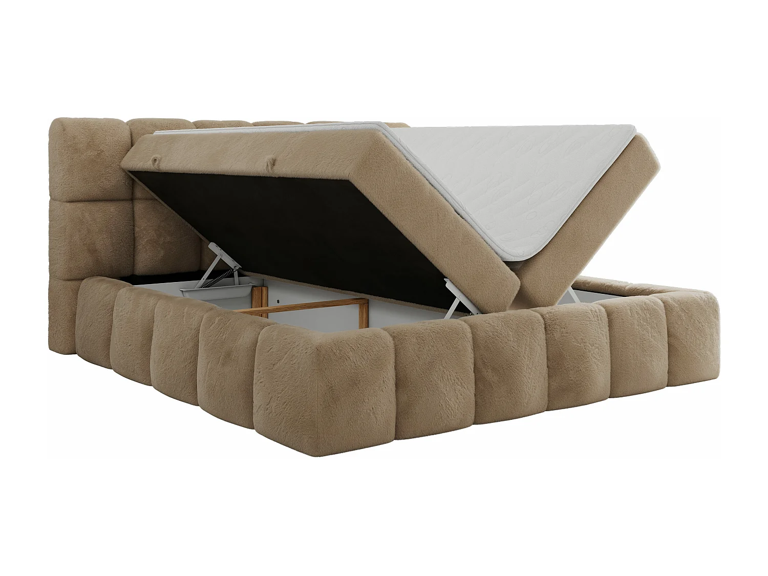 Boxspringbett NIRA - dekorativ kopfteil, Bettkästen und Multipocket-Matratze, Doppelbett für Schlafzimmer - 140x200 cm - H3 - Beige Plüsch