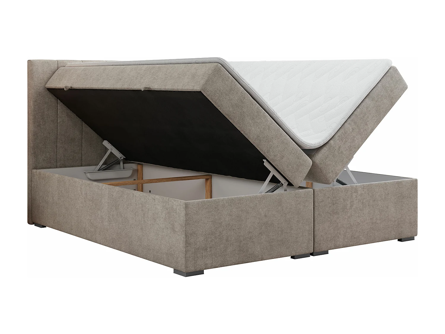 Boxspringbett LOPE - genähtes Kopfteil, Doppelbett mit Stauraum, Multipocket-Matratze, Topper - 200x200 cm - H3 - Beige Strukture