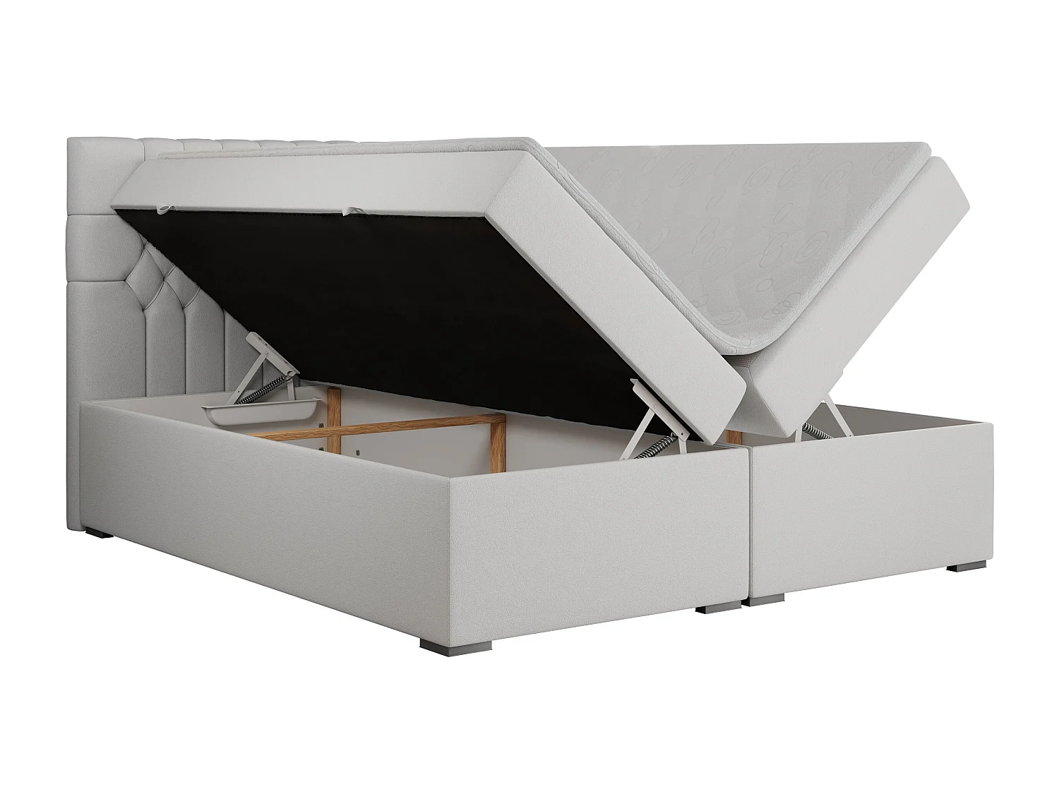 Boxspringbett PERA - gesteppte Kopfstütze, Multipocket-Matratze und Topper, Doppelbett mit Stauraum - 180x200 cm - H4 - Weiß Kunstleder