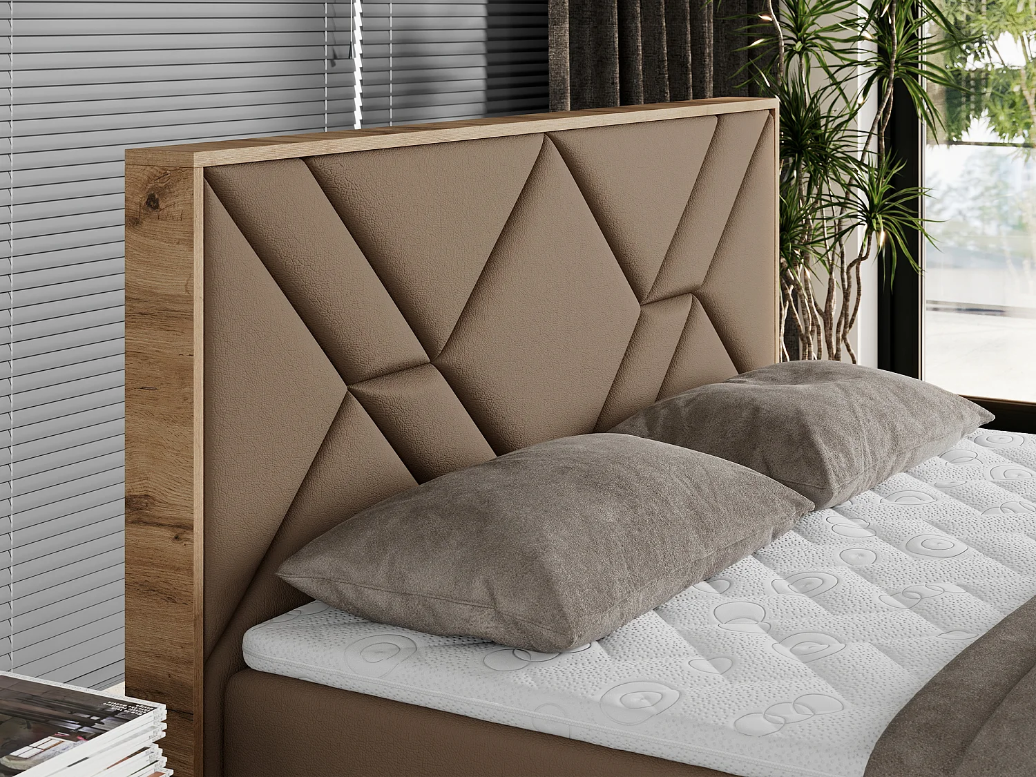 Boxspringbett GUNAR - gepolster kopfteil, Doppelbett mit Multipocket-Matratze, zwei Bettkästen - 200x200 cm - H4 - Braun Kunstleder