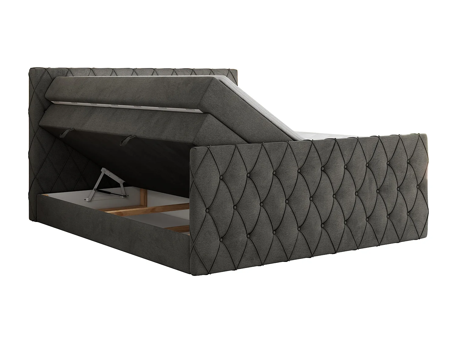 Boxspringbett MIREN KING DUO - für Schlafzimmer mit zwei Multipocket-Matratzen und Topper, gestepptes Kopfteil und Front  - 160x200 cm - H3 - Dunkelgrau Velvet