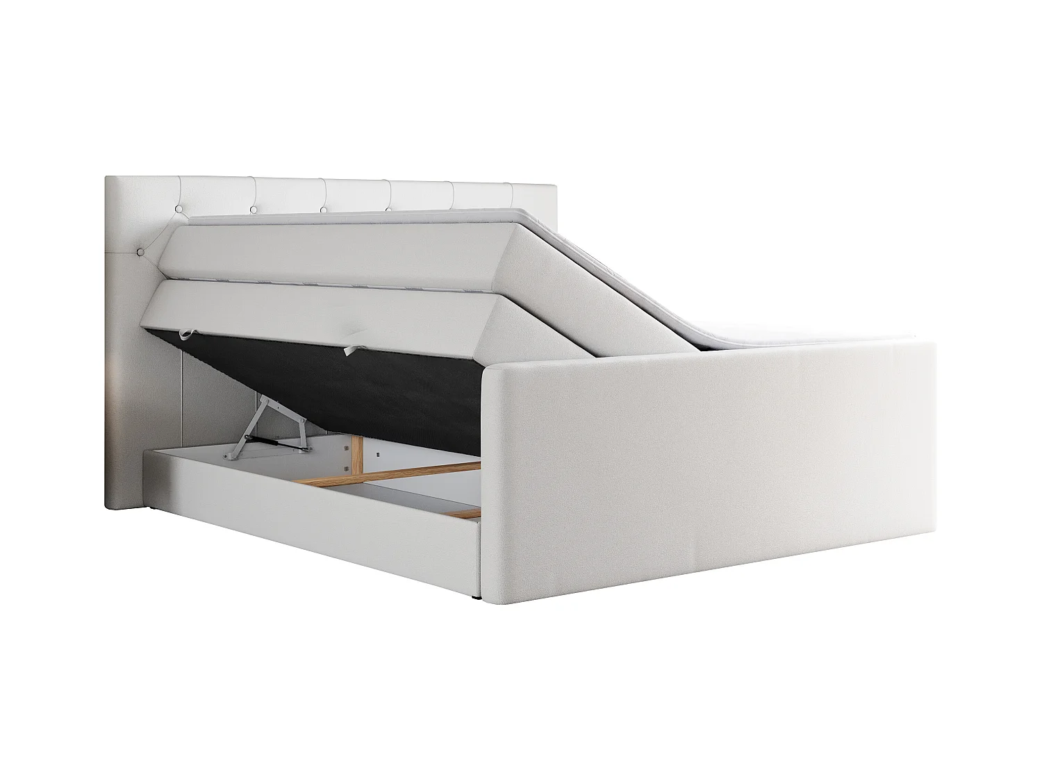 Boxspringbett VELEN KING - Doppelbett mit gestepptem Kopfteil, zwei Multipocket-Matratzen, Polsterbett mit Kopfstütze - 180x200 cm - H3 - Weiß Kunstleder