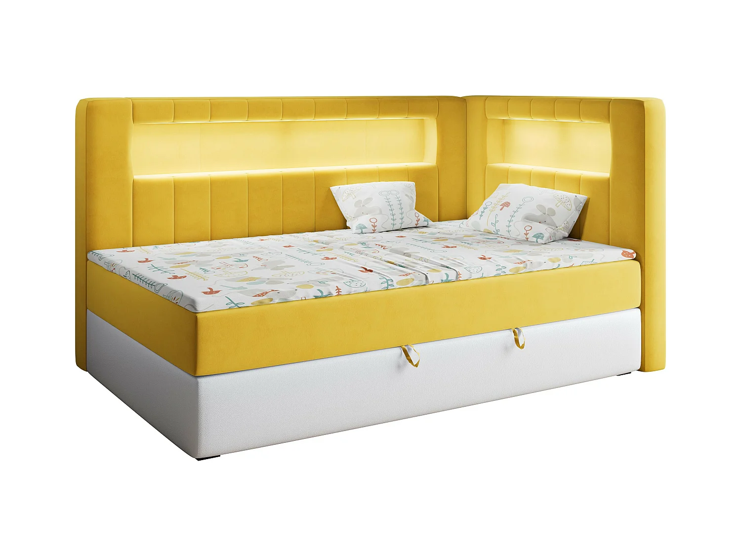Kinderbett JUNIOR GOLD 3 - Einzelbett mit Matratze, LED-Beleuchtung, Bettkasten - 90x200 cm - Rechts Seite