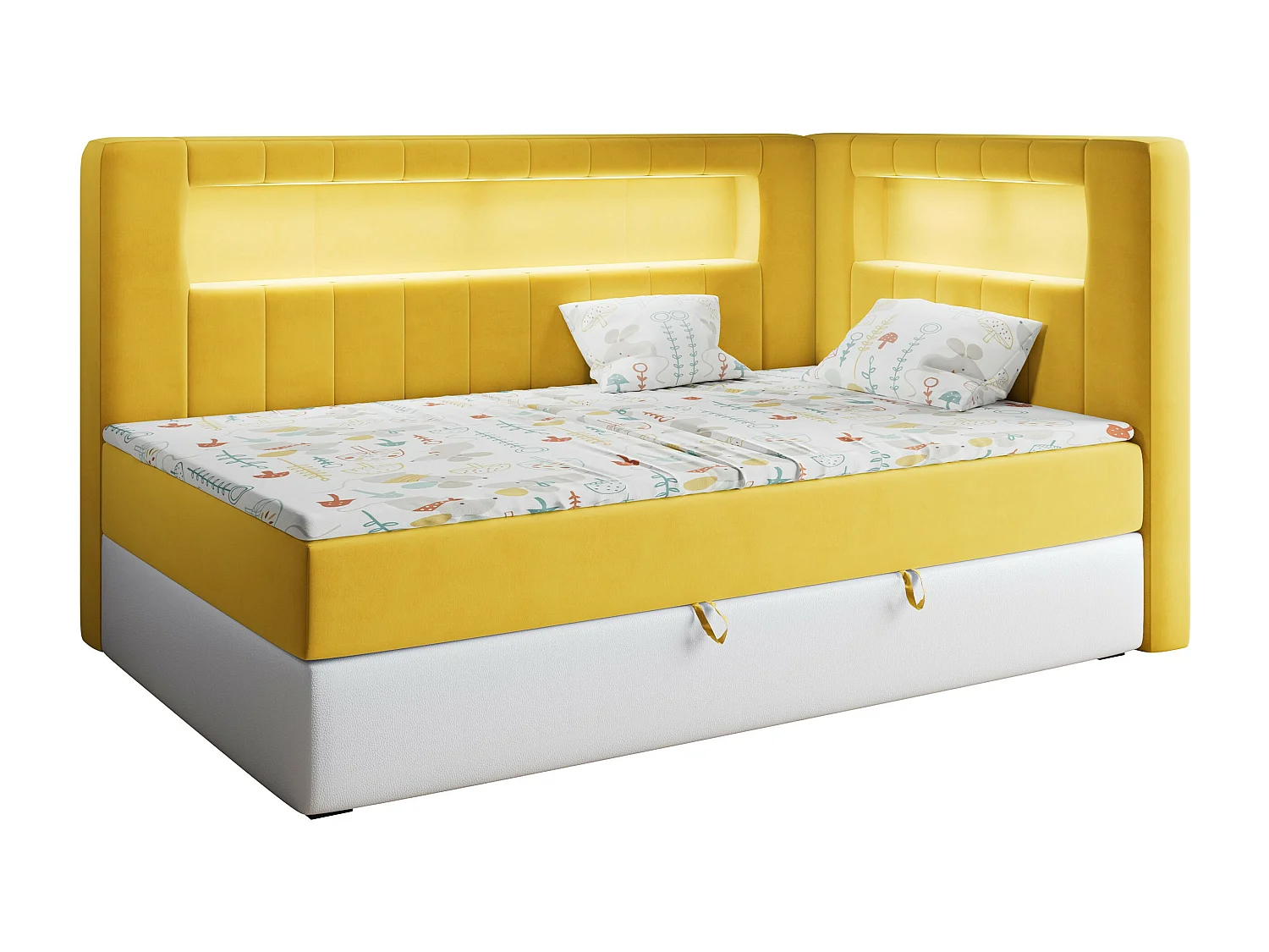 Kinderbett JUNIOR GOLD 3 - Einzelbett mit Matratze, LED-Beleuchtung, Bettkasten - 90x200 cm - Rechts Seite
