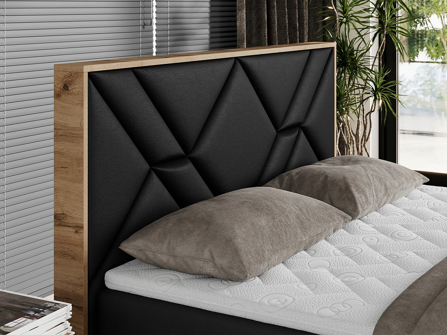 Boxspringbett GUNAR - gepolster kopfteil, Doppelbett mit Multipocket-Matratze, zwei Bettkästen - 160x200 cm - H4 - Schwarz Kunstleder