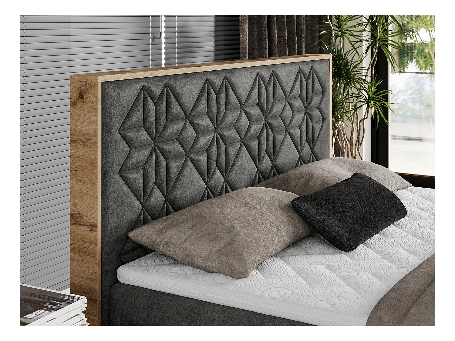 Boxspringbett NESSI - mit hoher Kopfstütze, Multipocket-Matratze und Topper, Doppelbett mit Bettkästen - 200x200 cm - H3 - Dunkelgrau Velvet