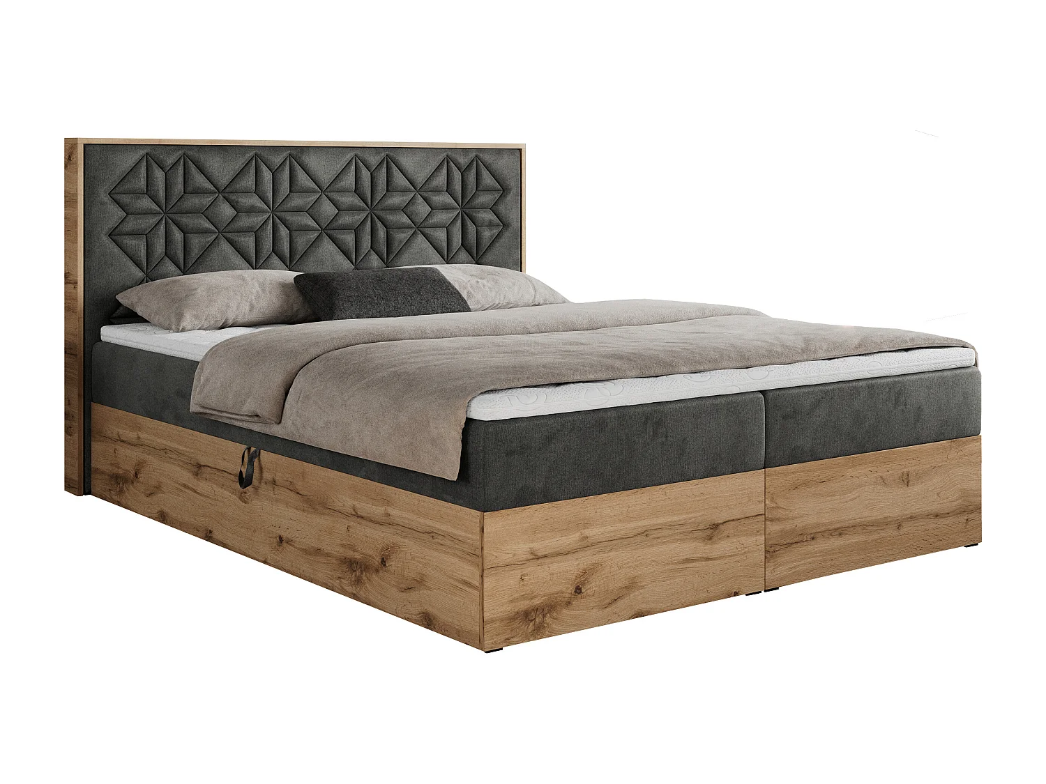 Boxspringbett NESSI - mit hoher Kopfstütze, Multipocket-Matratze und Topper, Doppelbett mit Bettkästen - 200x200 cm - H3 - Dunkelgrau Velvet