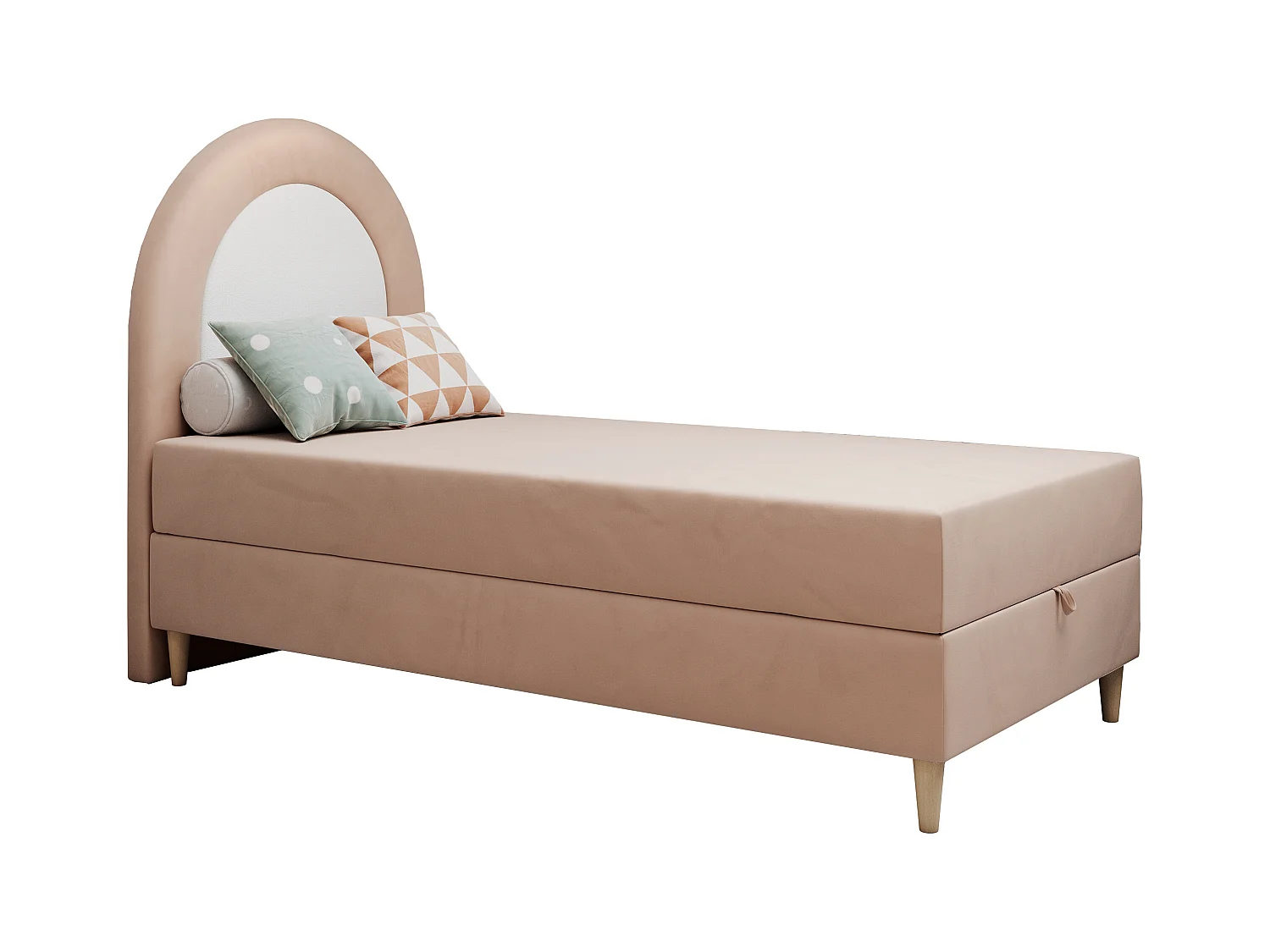 Kinderbett NEST - Boxspringbett für Kinder, mit hohem Kopfteil, Einzelbett mit Stauraum und Matratze - 90x180 cm - Rosa Velvet