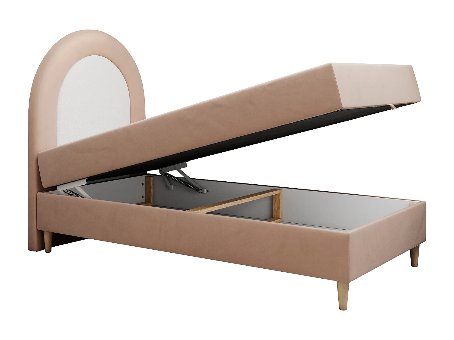 Kinderbett NEST - Boxspringbett für Kinder, mit hohem Kopfteil, Einzelbett mit Stauraum und Matratze - 90x180 cm - Rosa Velvet