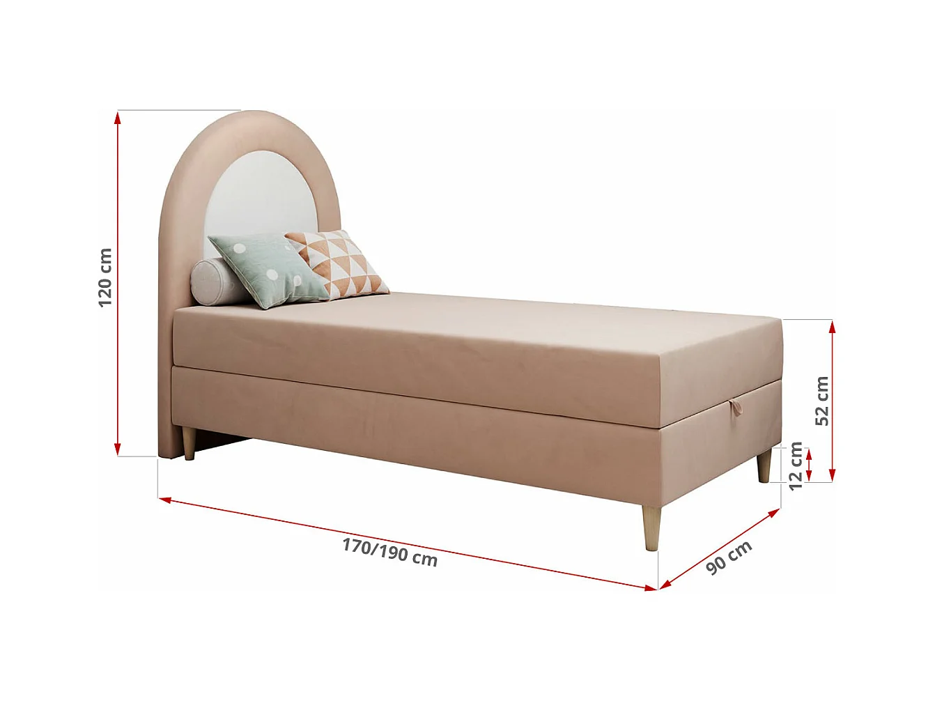 Kinderbett NEST - Boxspringbett für Kinder, mit hohem Kopfteil, Einzelbett mit Stauraum und Matratze - 90x180 cm - Rosa Velvet