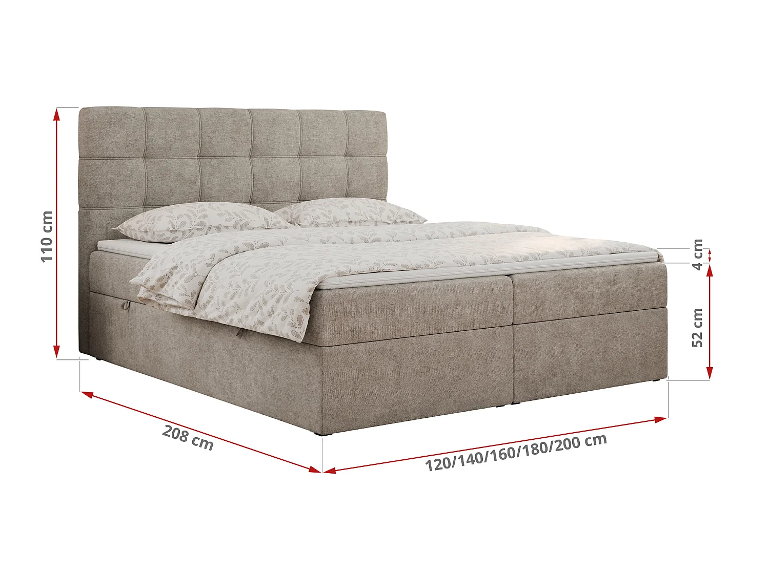 Lit boxspring - Dureté H3 + Topper T25 - Grège Tissu texturé - 160x200 - ERNI
