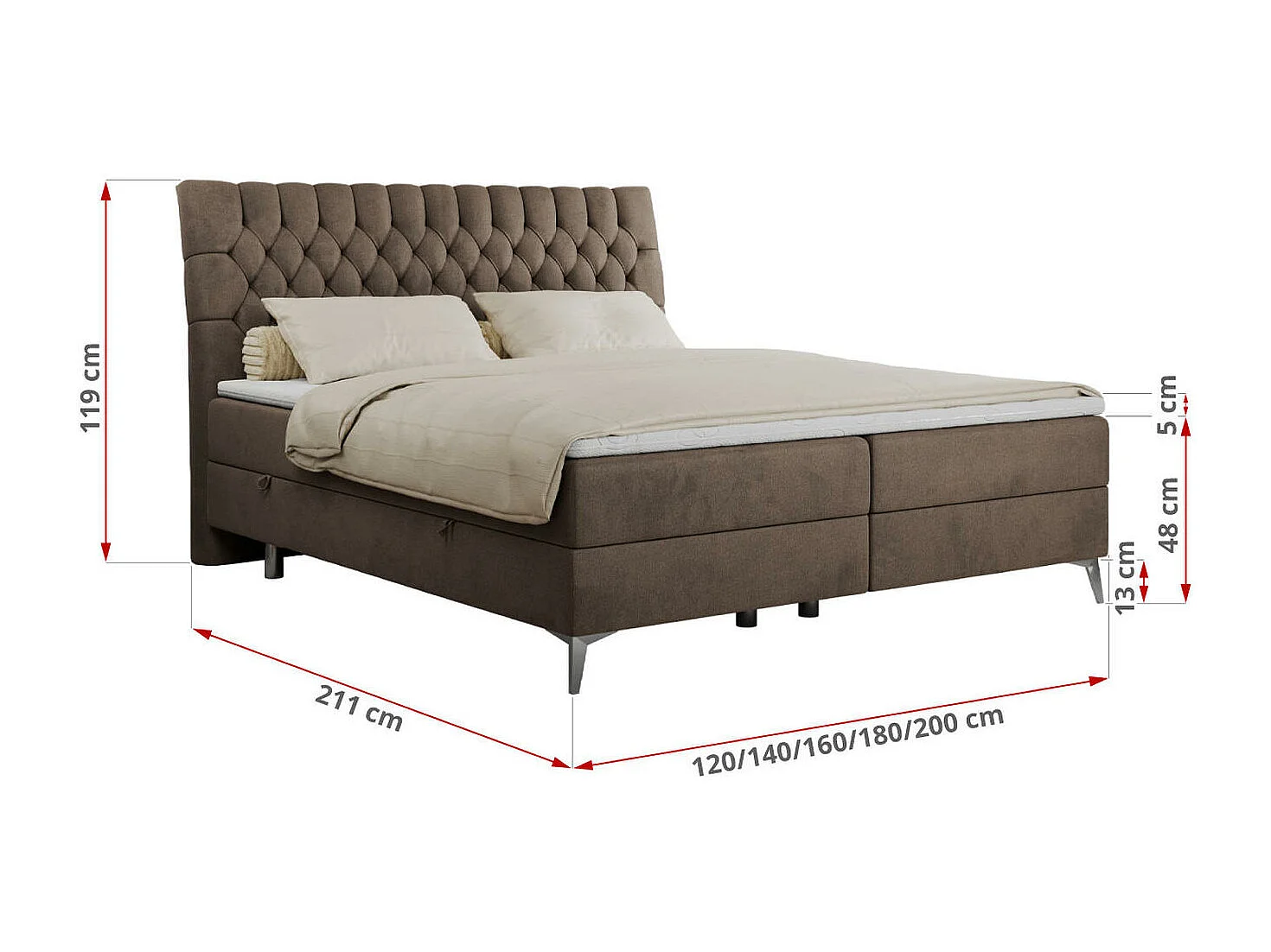 Boxspringbett MILEN - gepolstertes Schlafzimmerbett, zwei Multipocket-Matratze, dekorative hohe Beine - 140x200 cm - H3 - Braun Velvet