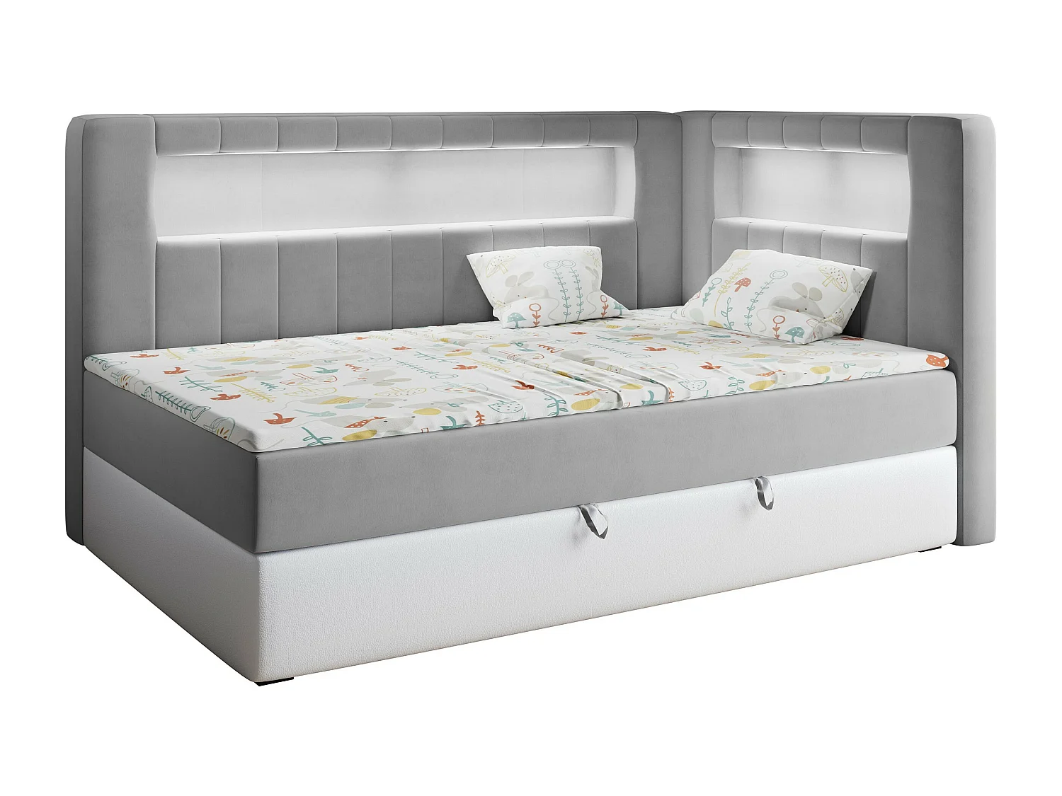 Kinderbett JUNIOR GOLD 3 - Einzelbett mit Matratze, LED-Beleuchtung, Bettkasten - 90x200 cm - Rechts Seite