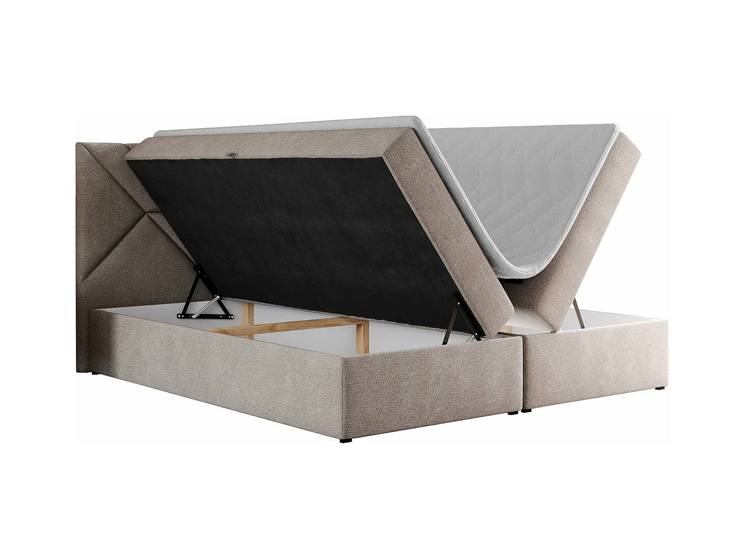 Boxspringbett NEOMI - dekorativem Kopfteil, Polsterbett mit Multipocket-Matratzen, zwei Bettkästen - 160x200 cm - H4 - Hellgrau Strukture
