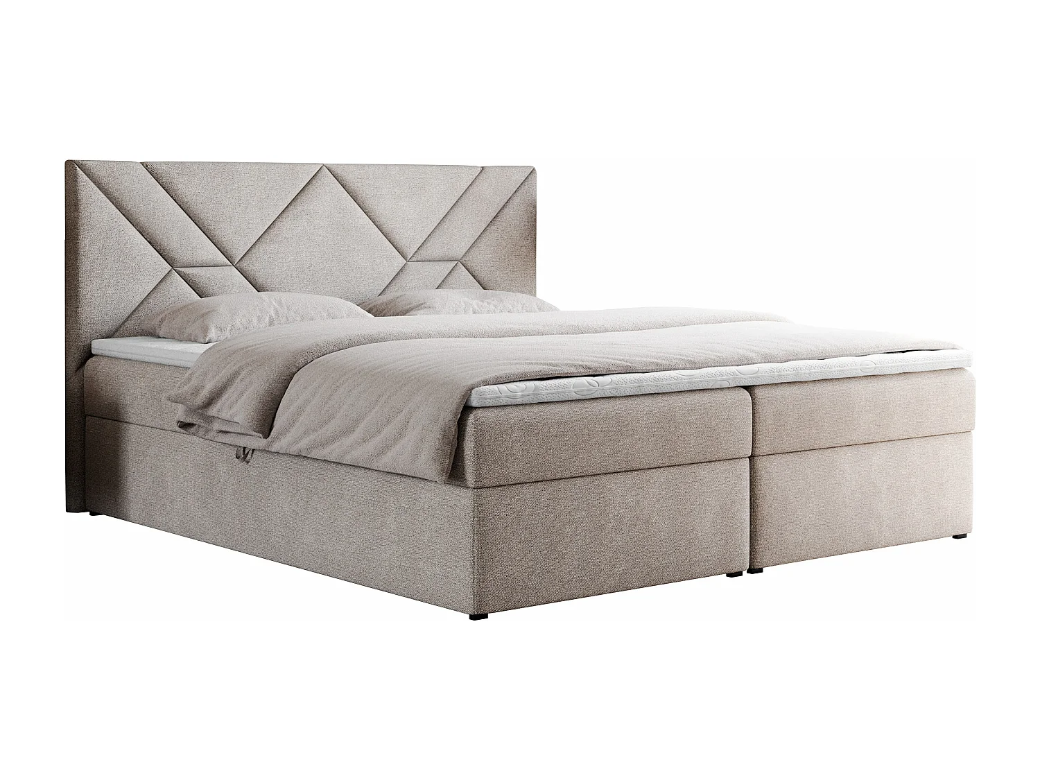 Boxspringbett NEOMI - dekorativem Kopfteil, Polsterbett mit Multipocket-Matratzen, zwei Bettkästen - 160x200 cm - H4 - Hellgrau Strukture