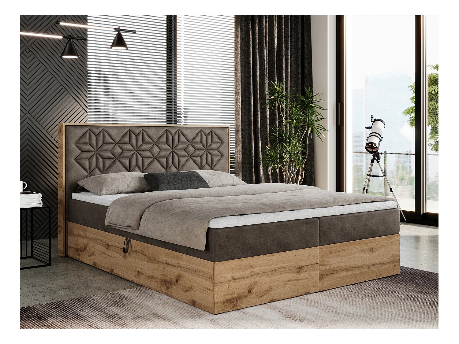 Boxspringbett NESSI - mit hoher Kopfstütze, Multipocket-Matratze und Topper, Doppelbett mit Bettkästen - 140x200 cm - H3 - Braun Velvet