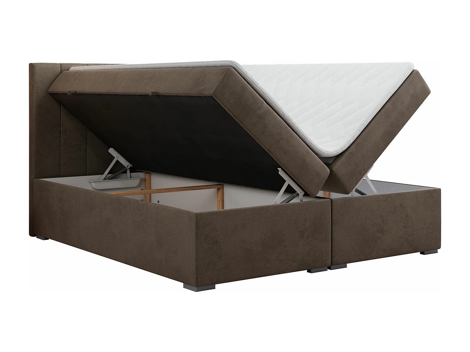 Boxspringbett LOPE - genähtes Kopfteil, Doppelbett mit Stauraum, Multipocket-Matratze, Topper - 180x200 cm - H4 - Braun Velvet